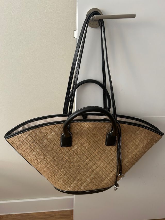 Bolso Grande Tejido Beige y Negro