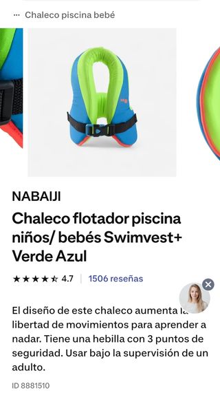 Chaleco flotador niño/bebé 15-25 kg