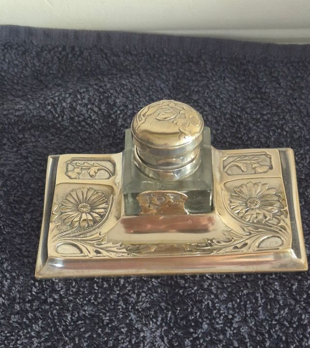 Calamaio Liberty in ottone argentato e vetro