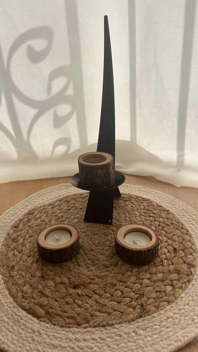 Portavelas rústico madera y metal