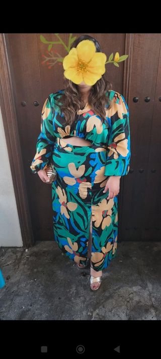 Vestido fiesta/coctel verde y multicolor