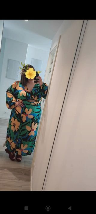 Vestido fiesta/coctel verde y multicolor