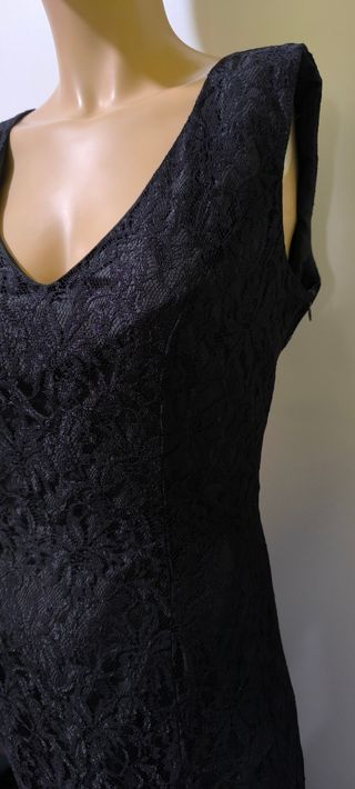 Vestido Negro Encaje Volantes Fiesta Elegante