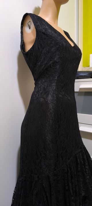 Vestido Negro Encaje Volantes Fiesta Elegante