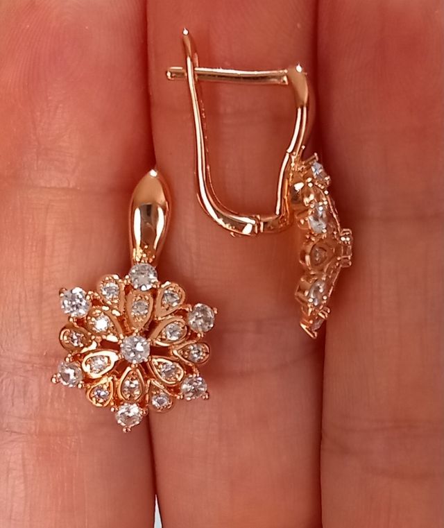 Pendientes Oro 585 RG Flor Circonitas