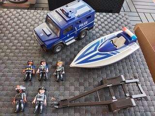 Lote Playmobil Policía: Coche, Barco y Figuras