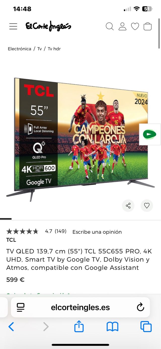 Google TV TCL 55 QLED Pro 4K HDR 600