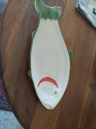 Fuente/Ensaladera Pez Cerámica Blanca y Verde