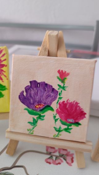 Cuadro lienzo flor 7x7 caballete 13x8