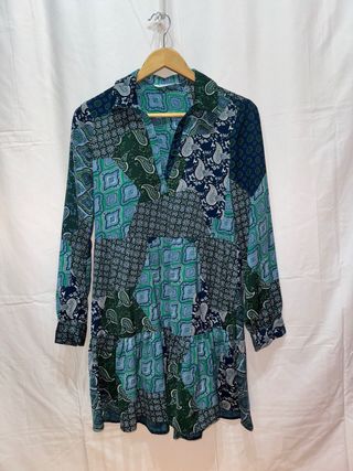 Vestido camisero estampado patchwork