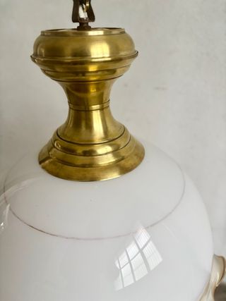 Lampadario vintage vetro bianco e ottone anni ‘70