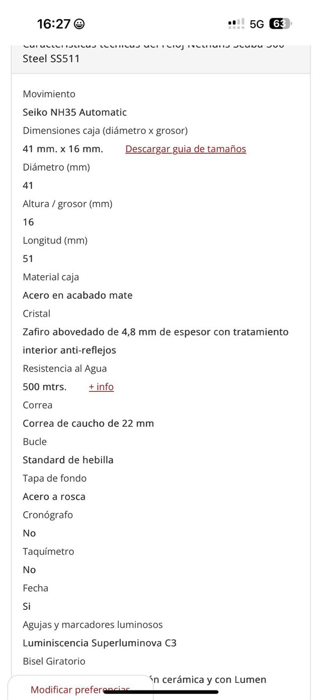 Reloj Nethuns Scuba 500 Automático