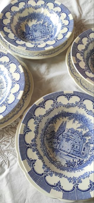 Servizio 8 piatti decorati blu e bianchi