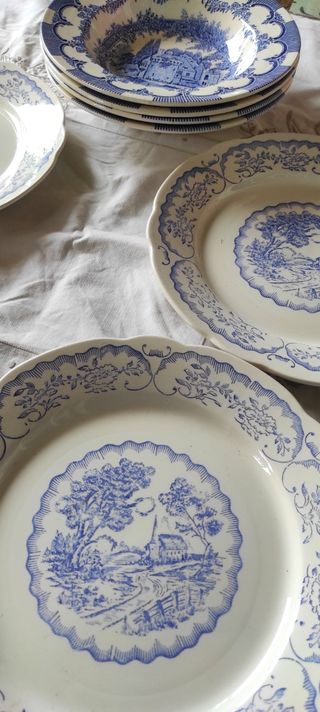 Servizio 8 piatti decorati blu e bianchi