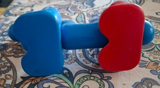 Caballito de juguete azul y rojo