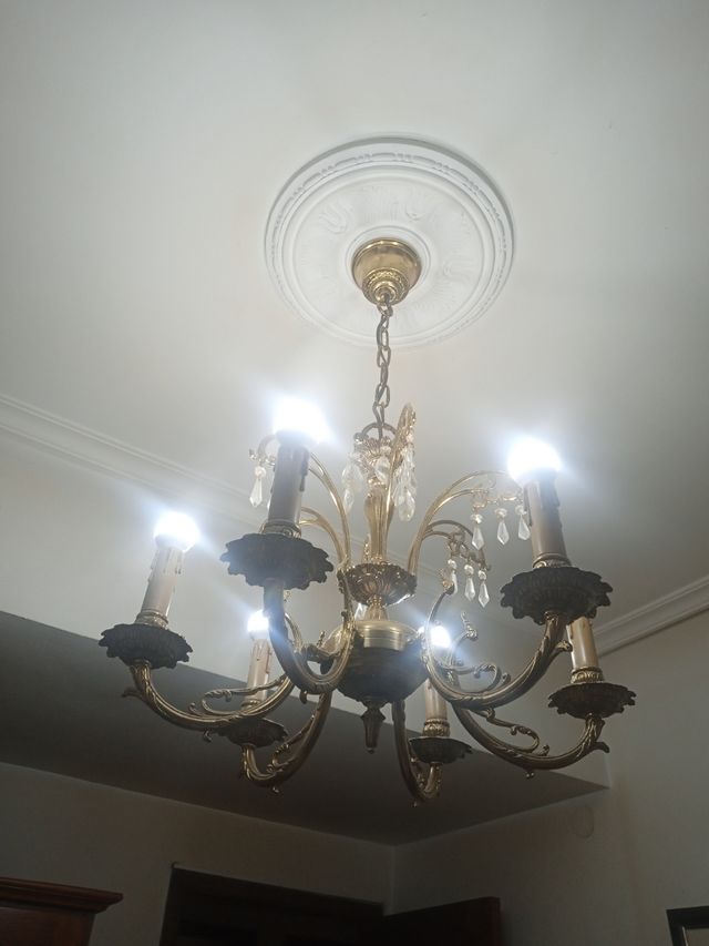 Lámpara de bronce de techo  con cristales