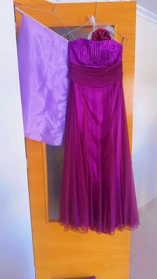 Vestido Zapatos Bolso & fular de fiesta (berengena