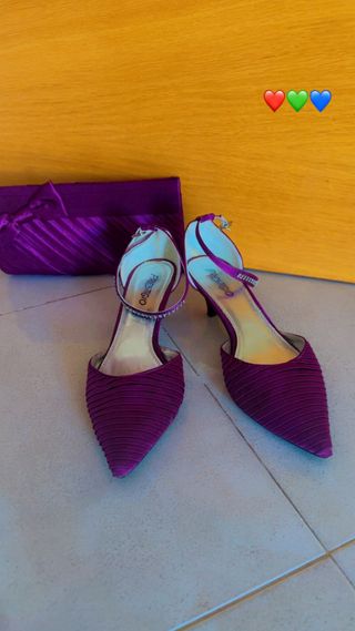 Vestido Zapatos Bolso & fular de fiesta (berengena