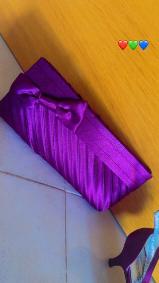 Vestido Zapatos Bolso & fular de fiesta (berengena