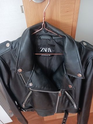 Chaqueta Cuero Zara Mujer Negra