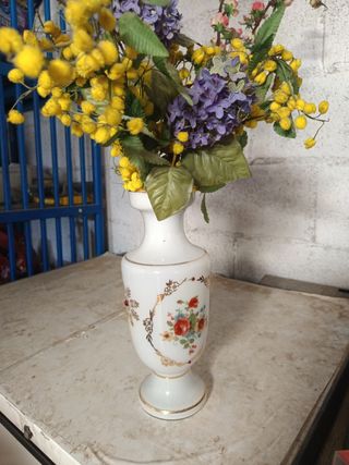 Florero Antiguo Porcelana Decorado Flores