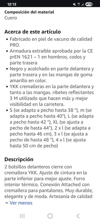 Chaqueta de piel para moto Talla XXL