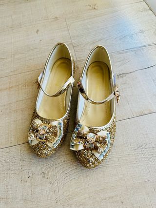 Zapatos purpurina dorados tacón niña talla 36-37