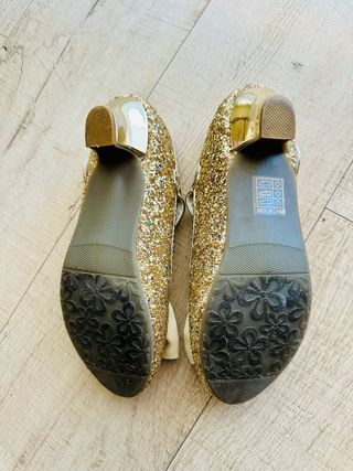 Zapatos purpurina dorados tacón niña talla 36-37