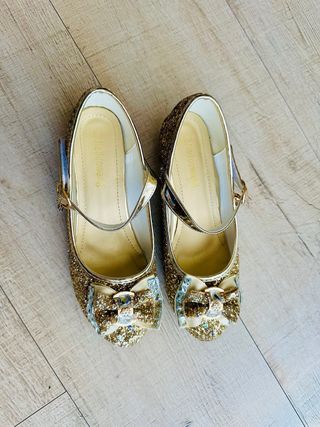 Zapatos purpurina dorados tacón niña talla 36-37