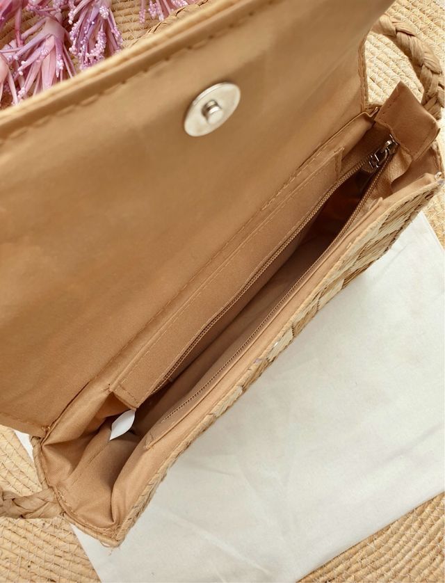 Bolso de esparto a cuadros