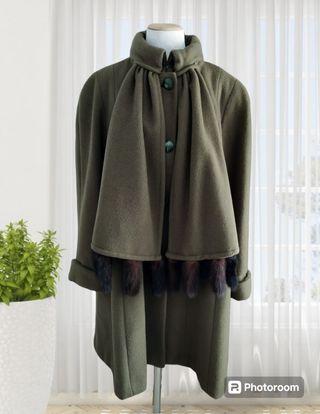Abrigo lana bufanda y colas verde militar XXL 44 
