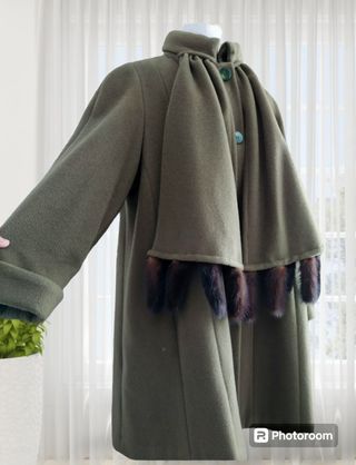 Abrigo lana bufanda y colas verde militar XXL 44 