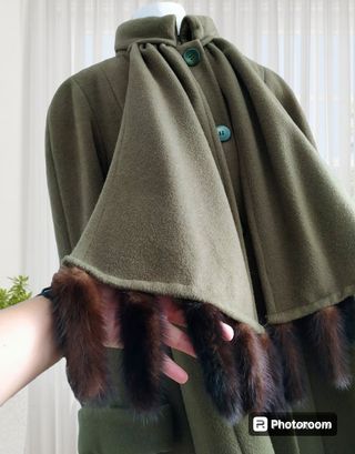 Abrigo lana bufanda y colas verde militar XXL 44 