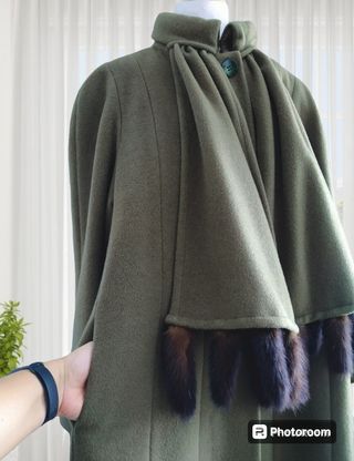 Abrigo lana bufanda y colas verde militar XXL 44 