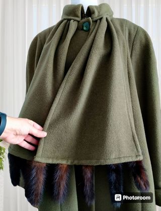 Abrigo lana bufanda y colas verde militar XXL 44 