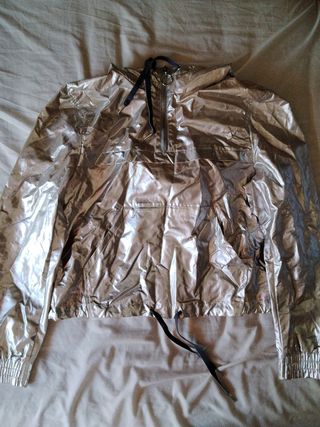 Cortavientos plateado con capucha