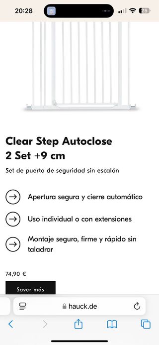 Barrera de seguridad para bebés Hauck
Sin agujeros
