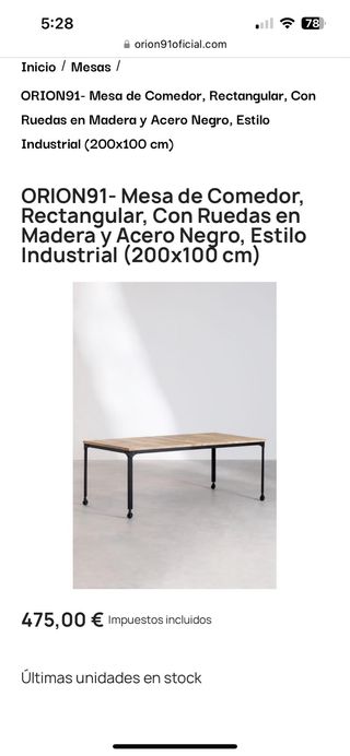 Mesa Industrial Madera y Metal 200x100