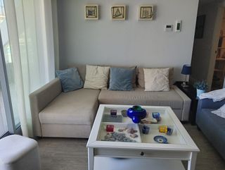 Sofá Chaise Longue Beige y Azul