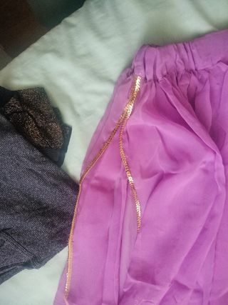 Falda danza del vientre dorada y morada