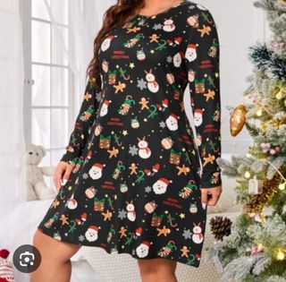 Vestido Navideño Estampado Talla 48