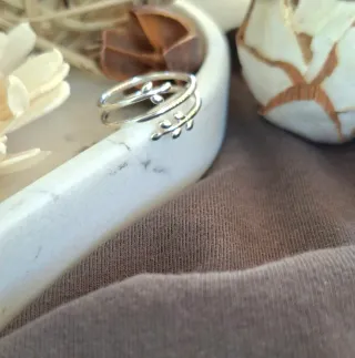 Anillo Plata Ajustable Hojas y Circonitas