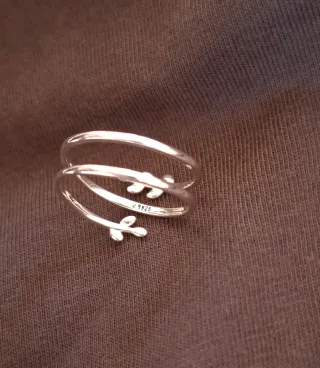 Anillo Plata Ajustable Hojas y Circonitas