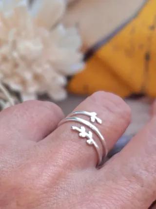 Anillo Plata Ajustable Hojas y Circonitas