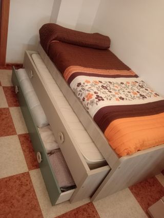 Cama juvenil con cajon y colchónes 