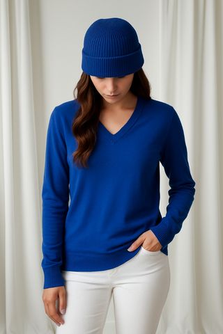 Maglione Massimo Dutti Blu Scollo V Cotone M