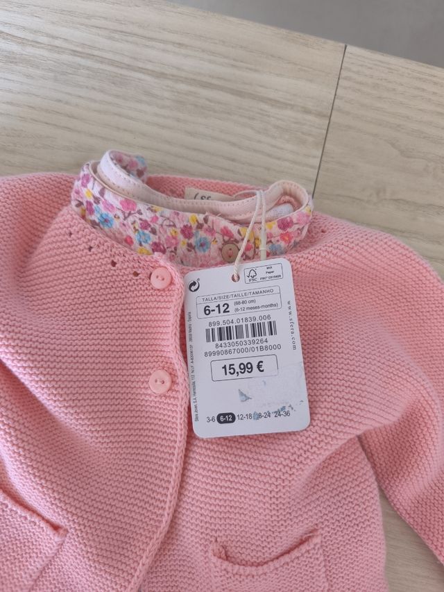 Conjunto vestido y chaqueta bebé rosa. 12 meses