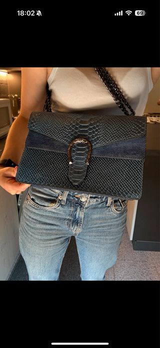 Borsa a tracolla blu e grigia