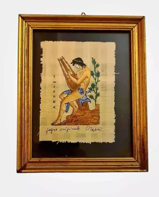 Quadro papiro con uomo che suona la lira