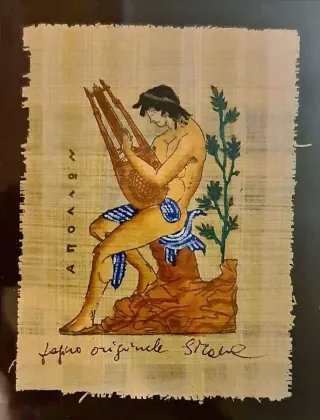 Quadro papiro con uomo che suona la lira